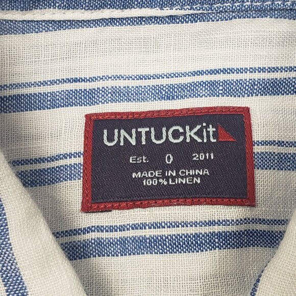 Untuckit Women Button-Up Linen Shirt Wehlen Blue White Stripe NWT/NWOT Pick Size - Picture 2 of 12